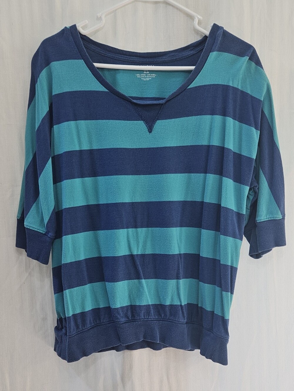 Sonoma Life + Style Shirt - Blue Teal Striped Short Sleeve Scoop Neck - Size XL